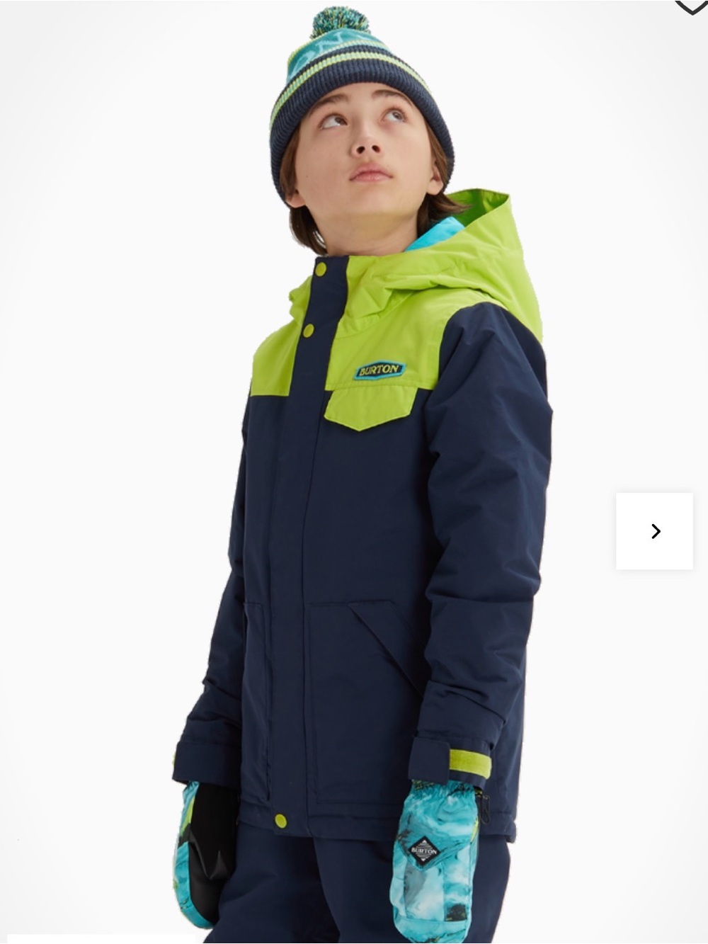Burton Dugout Navy and Lime Green Kids' Hooded Snow Jacket Small 7/8 Dhaka